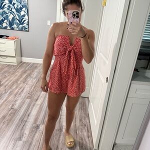 Red Strapless Romper
